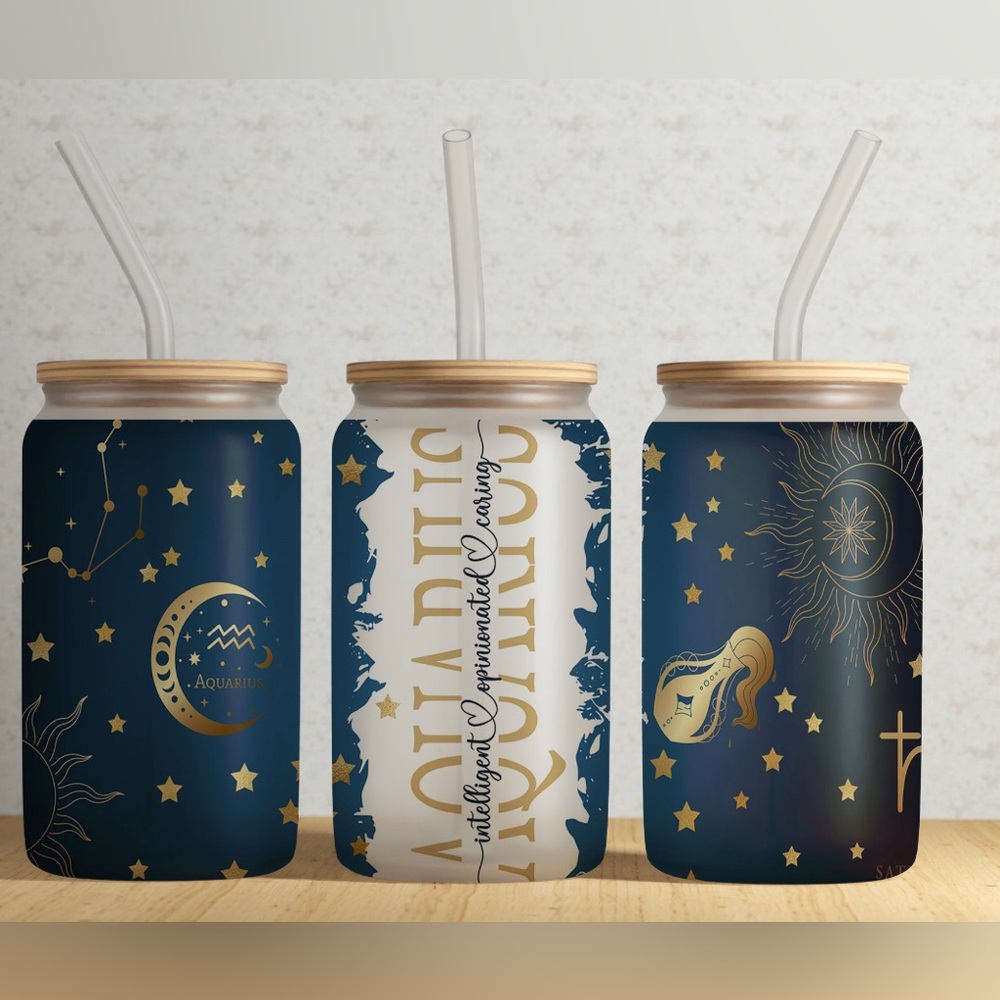 AQUARIUS 16 oz glass tumbler CUSTOM, NEW